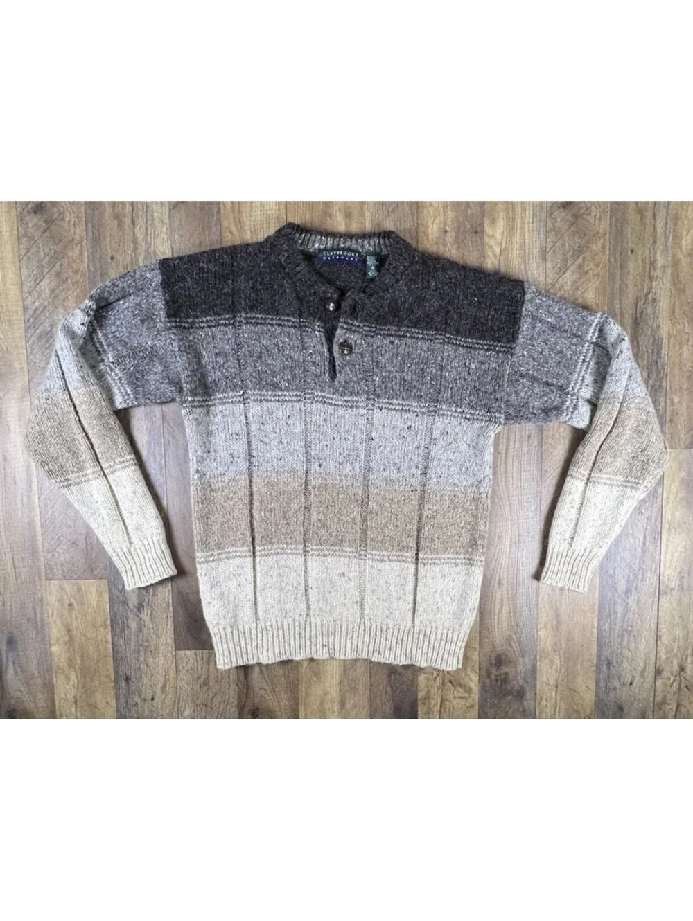 VTG Sweater Mens M Striped Button Neck Fisherman Wool Blend Heavy 90’s Grandpa